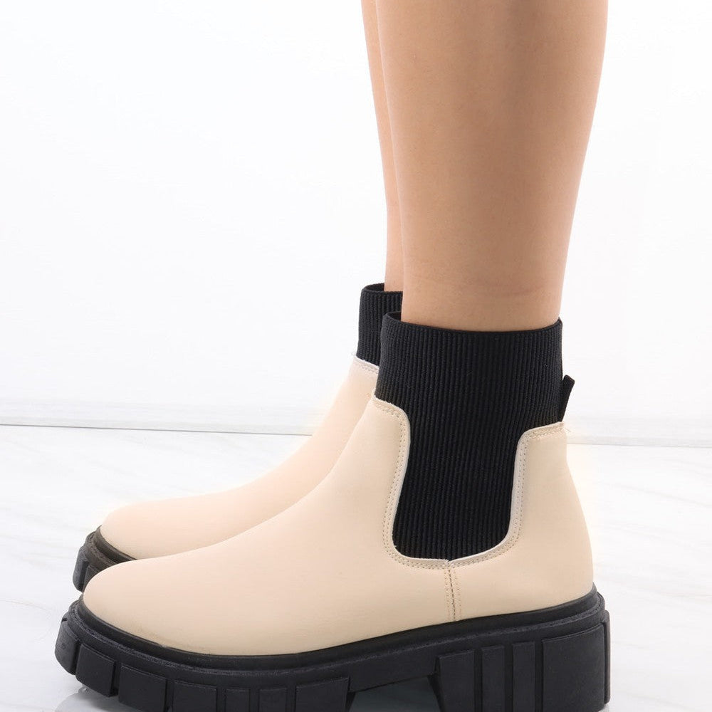 
                      
                        Cream/Black Platform Slip On Faux Leather Sock Boot
                      
                    