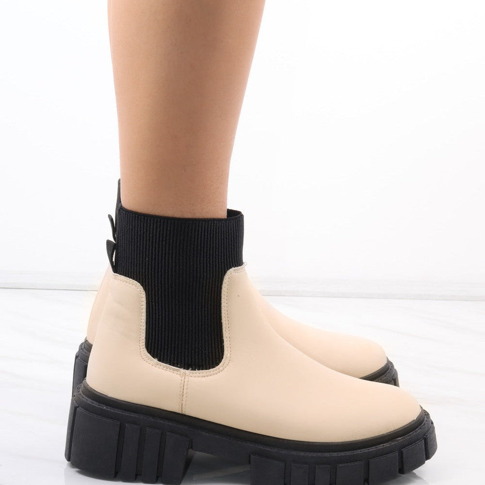 
                      
                        Cream/Black Platform Slip On Faux Leather Sock Boot
                      
                    