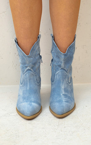 Denim Embroidered Ankle Cowboy Boot