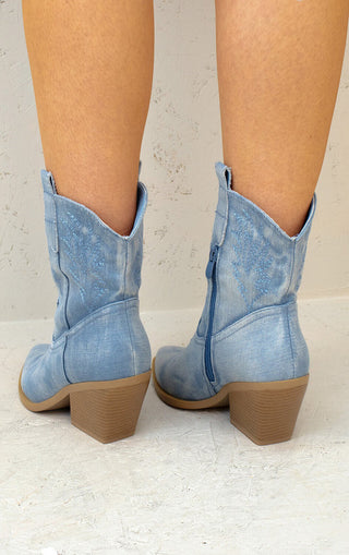 Denim Embroidered Ankle Cowboy Boot