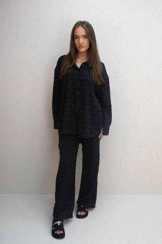 Florence Black Button Up Shirt & Straight Leg Trouser Co-Ord Set