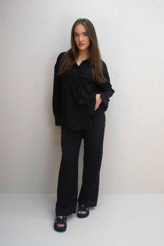 Florence Black Button Up Shirt & Straight Leg Trouser Co-Ord Set