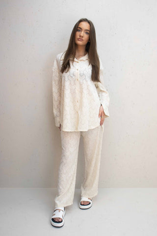 Florence Cream Button Up Shirt & Straight Leg Trouser Co-Ord Set