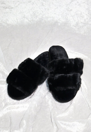 Fluffy Slipper Slides Black