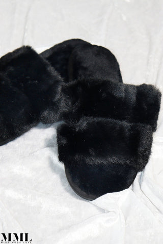 Fluffy Slipper Slides Black