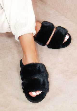 Fluffy Slipper Slides Black