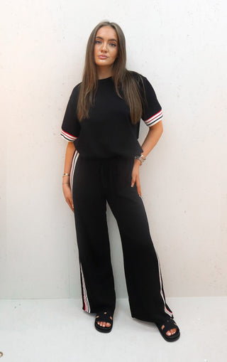 Gabbi Black Striped Straight Leg Jogger and T-shirt Co-ord