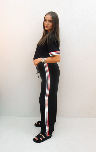 Gabbi Black Striped Straight Leg Jogger and T-shirt Co-ord