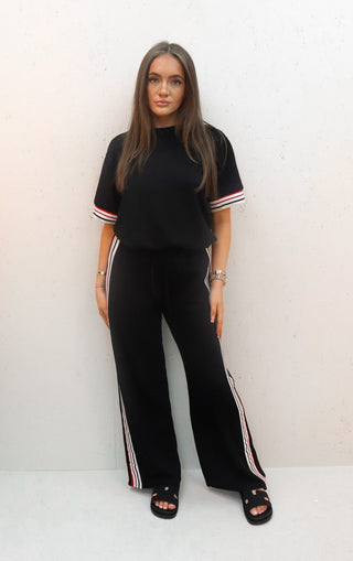 Gabbi Black Striped Straight Leg Jogger and T-shirt Co-ord