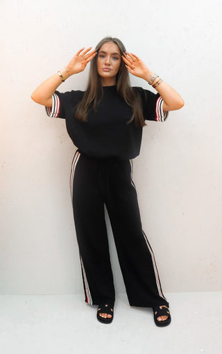 Gabbi Black Striped Straight Leg Jogger and T-shirt Co-ord