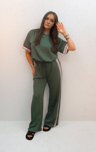 Gabbi Khaki Striped Straight Leg Jogger and T-shirt Co-ord