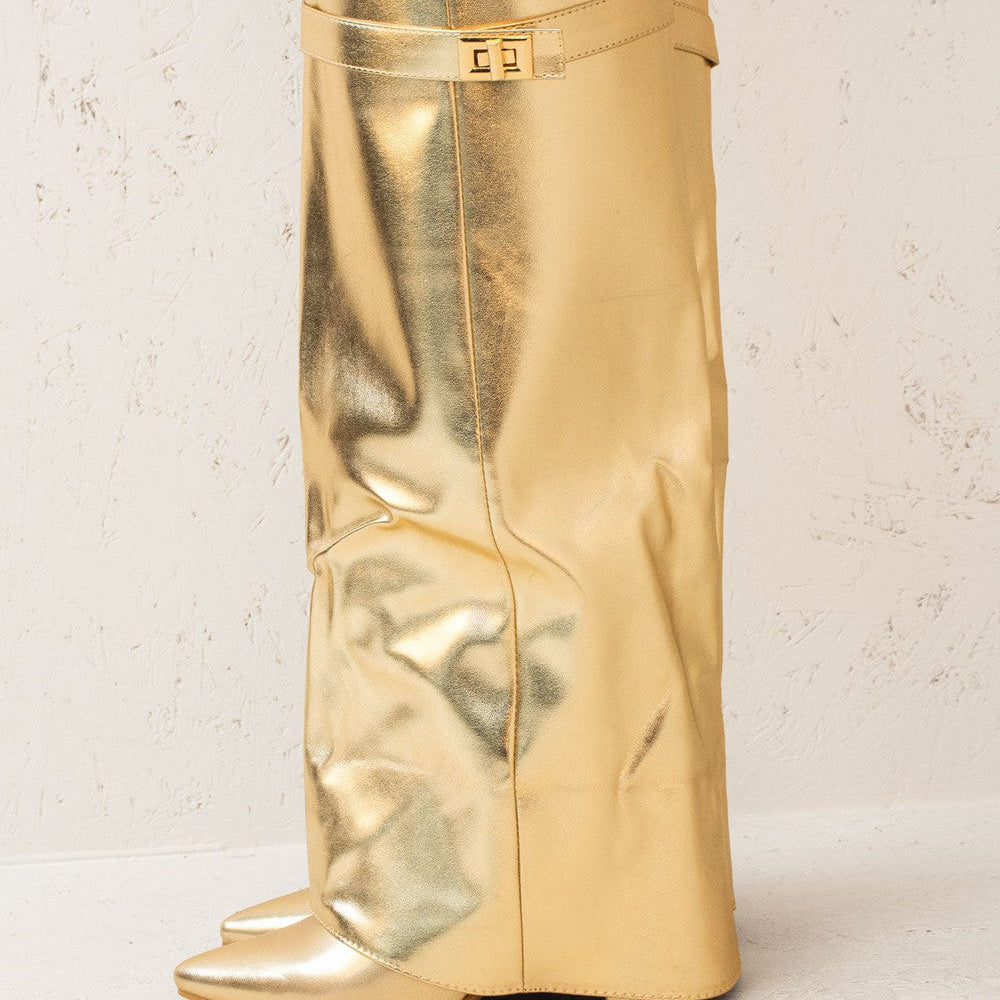 
                      
                        Gold Buckle Fold Over Shark Classic Knee High Boot
                      
                    