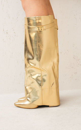 Gold Buckle Fold Over Shark Classic Knee High Boot