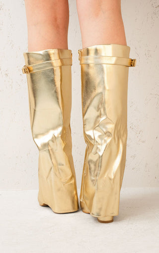 Gold Buckle Fold Over Shark Classic Knee High Boot