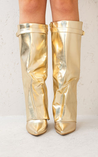 Gold Buckle Fold Over Shark Classic Knee High Boot