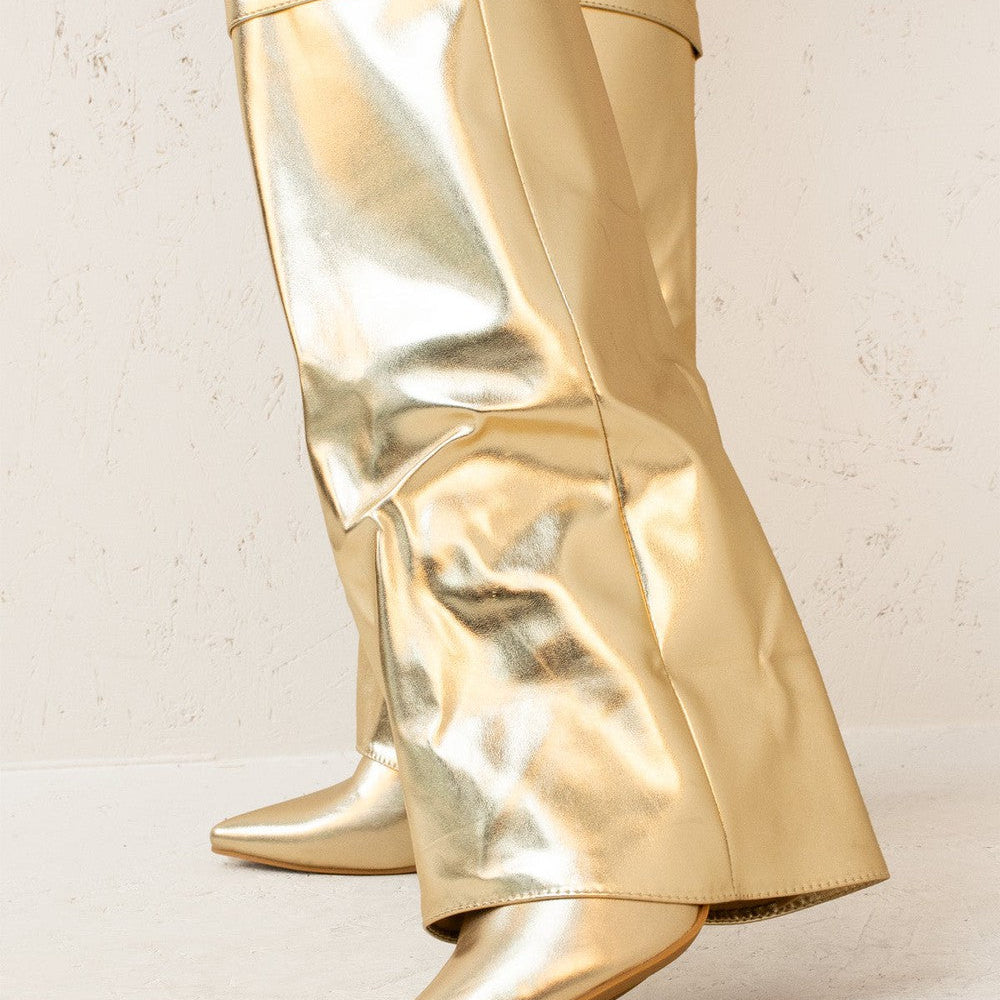 Gold Buckle Fold Over Shark Classic Knee High Boot