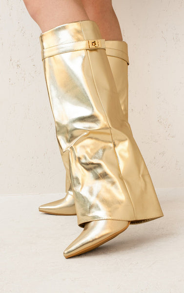 Horsebit buckle knee high boots gold buckle block heel boots popular faux leather