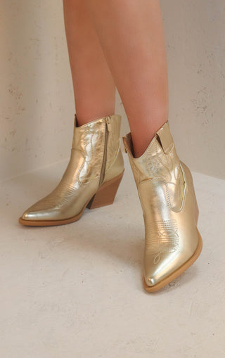 Gold Embroidered Ankle Cowboy Boot