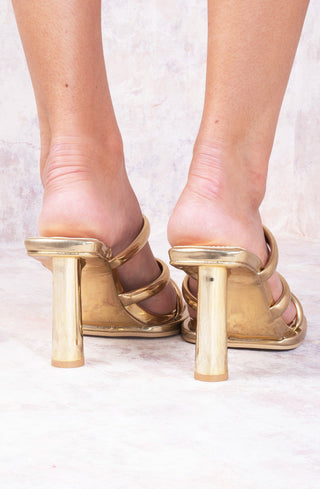 Gold PU Square Toe Strappy Mule