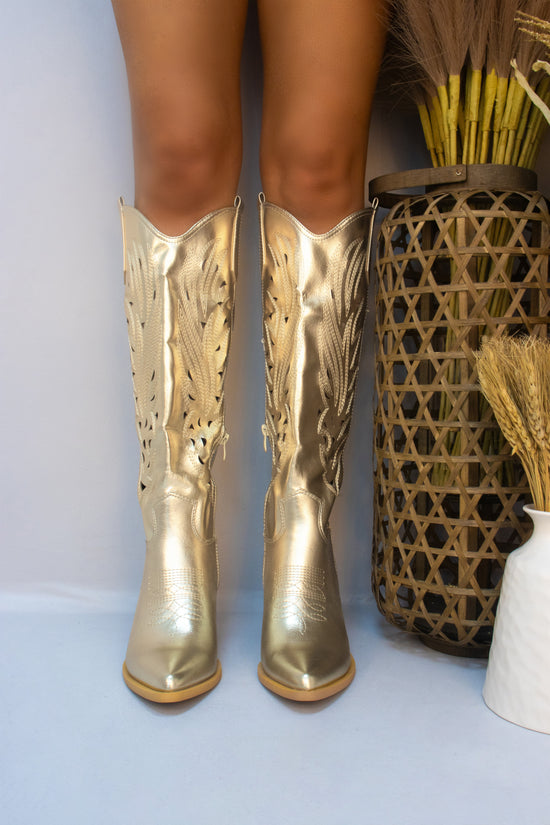 Gold Long Classic Western Cut Out Cowboy Boot