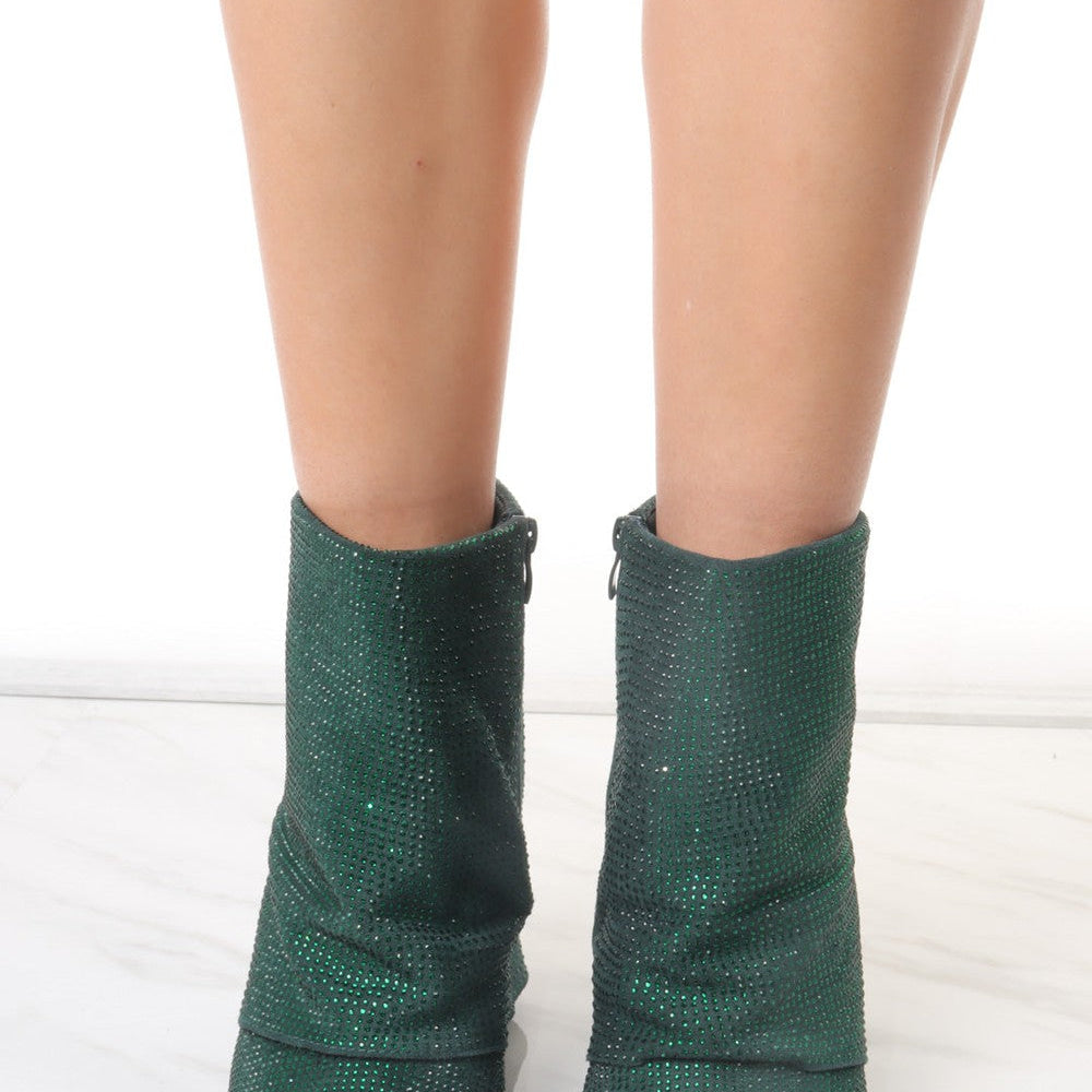 
                      
                        Green Diamante Fold Over Shark Ankle Boot
                      
                    