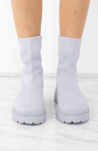 Grey Fabric Ribbed Ankle Sock Boot