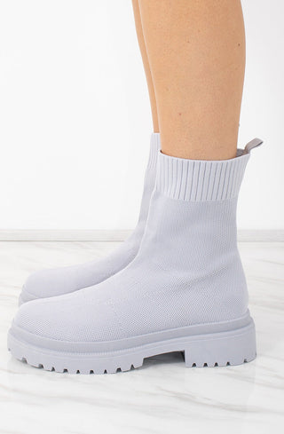 Grey Fabric Ribbed Ankle Sock Boot