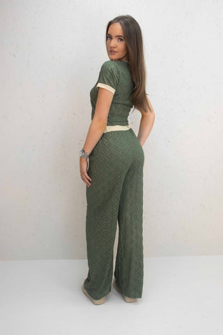 Kalli Green Mesh Diamond Design Top and Trouser Co-Ord Set