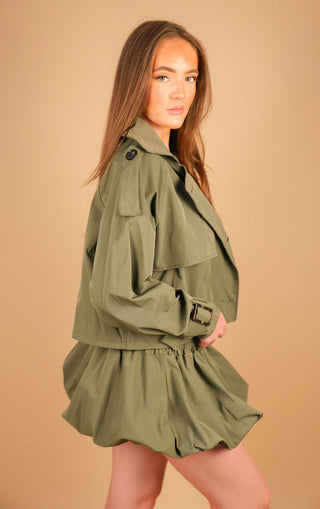 Khaki Cropped Trench Jacket