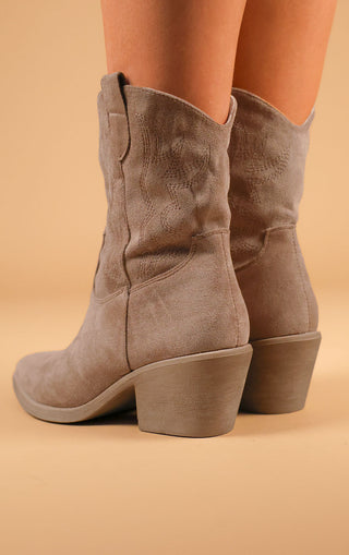 Khaki Embroidered Suede Cowboy Ankle Boots