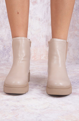 LARA Beige PU Leather Basic Chelsea Boot