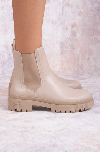 LARA Beige PU Leather Basic Chelsea Boot