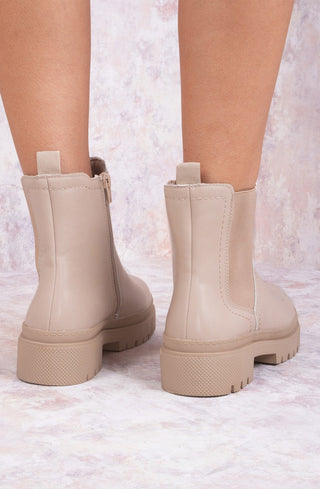 LARA Beige PU Leather Basic Chelsea Boot