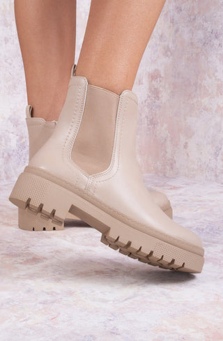 LARA Beige PU Leather Basic Chelsea Boot