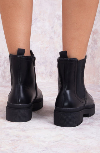 LARA Black PU Leather Basic Chelsea Boot