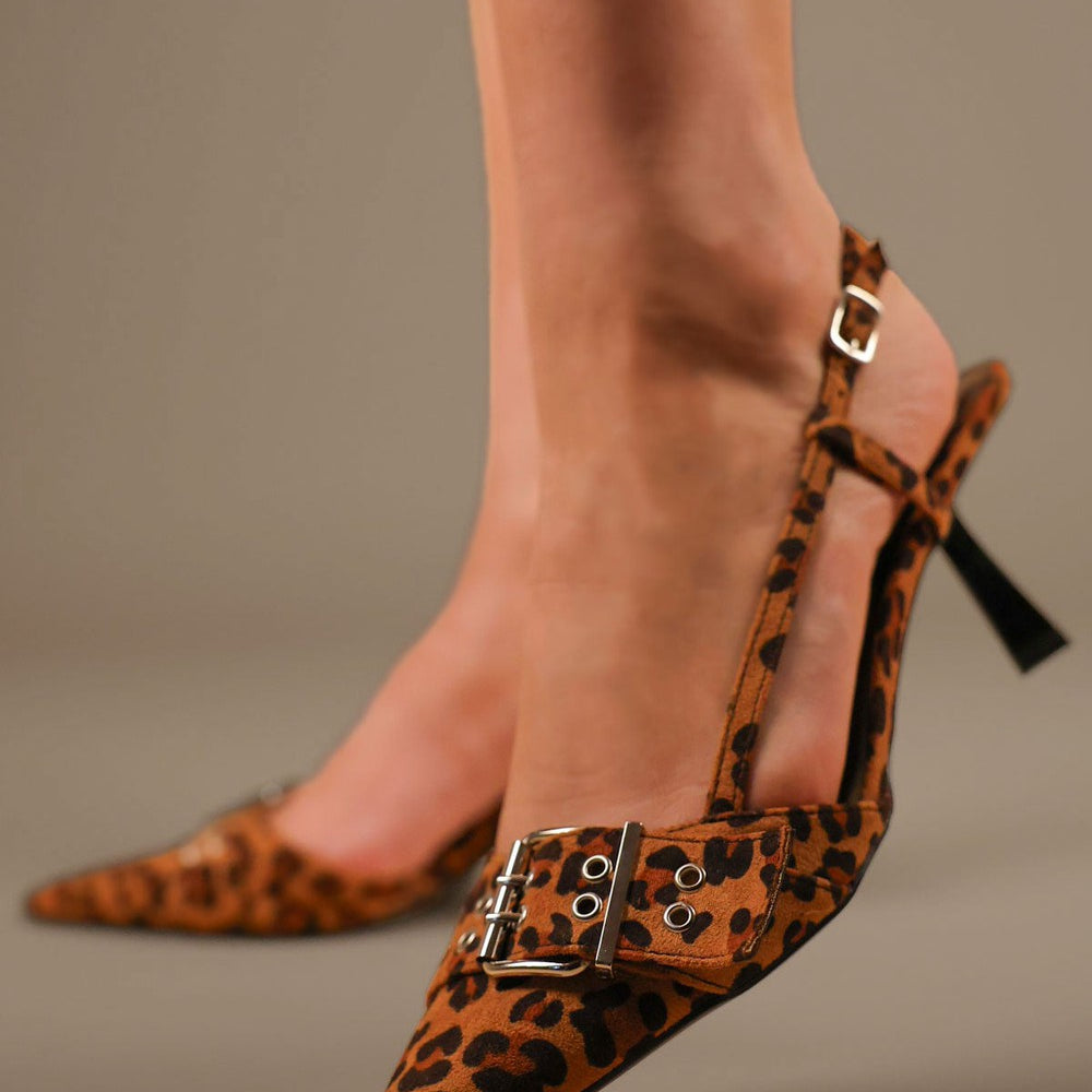 Leopard Buckle Strap Kitten Heel Court Shoe