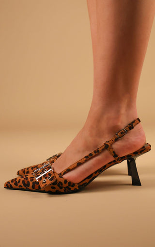 Leopard Buckle Strap Kitten Heel Court Shoe