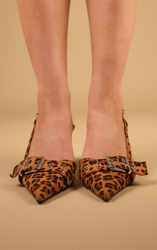 Leopard Buckle Strap Kitten Heel Court Shoe