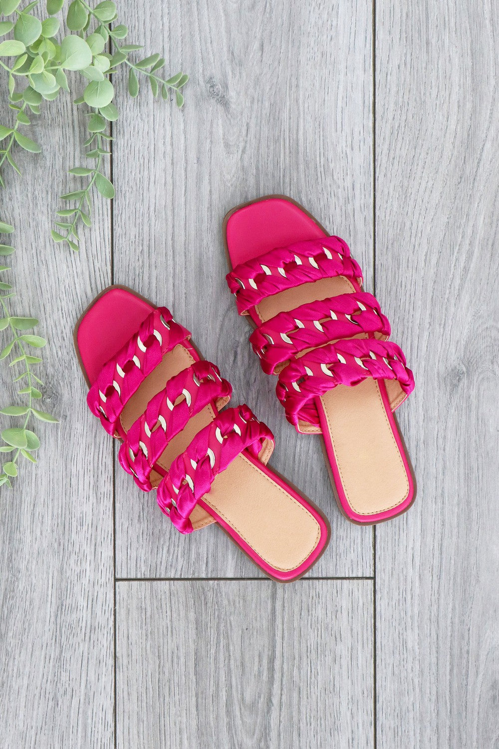 ON BOARD FUSCIA PINK EYELET FLAT SANDALS