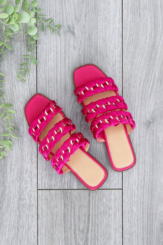 ON BOARD FUSCIA PINK EYELET FLAT SANDALS