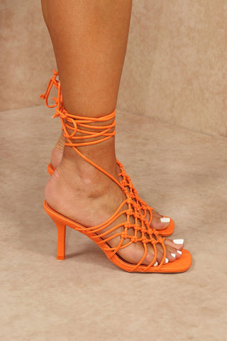 Orange Knotted Woven Lace Up Stiletto Heel