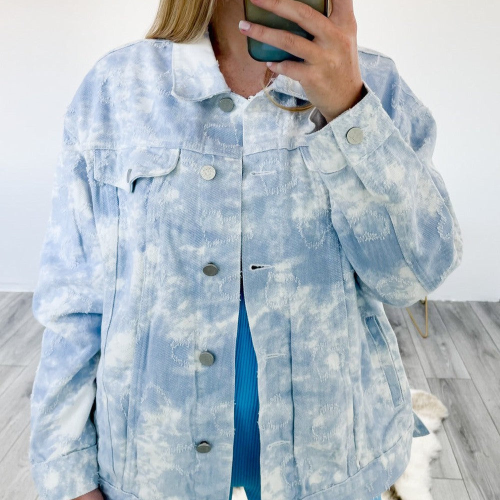 Oversized Tie Dye Denim Jacket in Blue