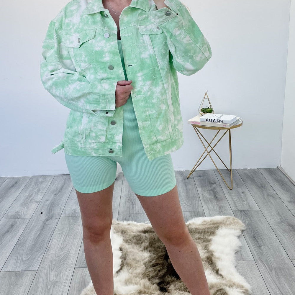 
                      
                        Oversized Tie Dye Denim Jacket in Green
                      
                    