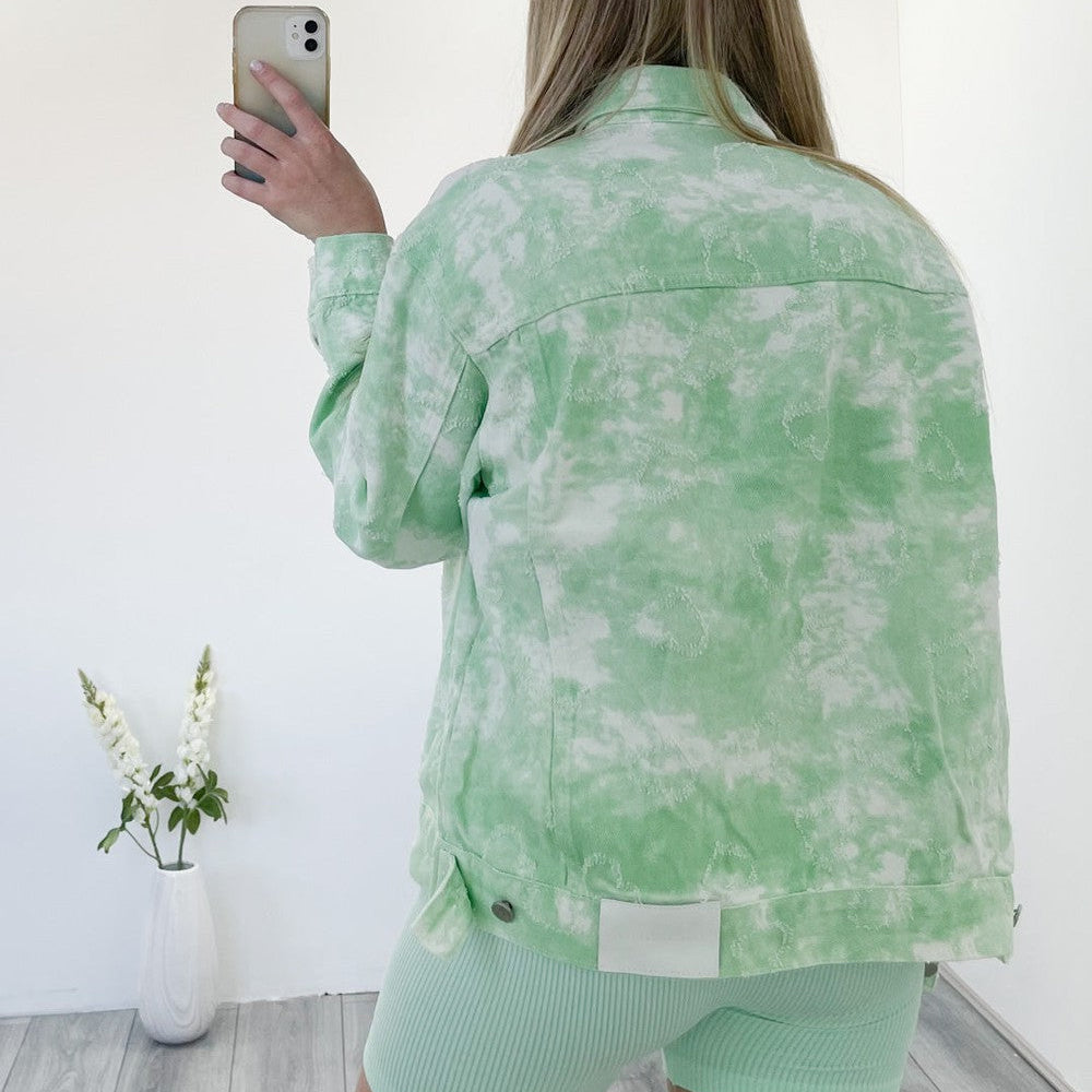 
                      
                        Oversized Tie Dye Denim Jacket in Green
                      
                    