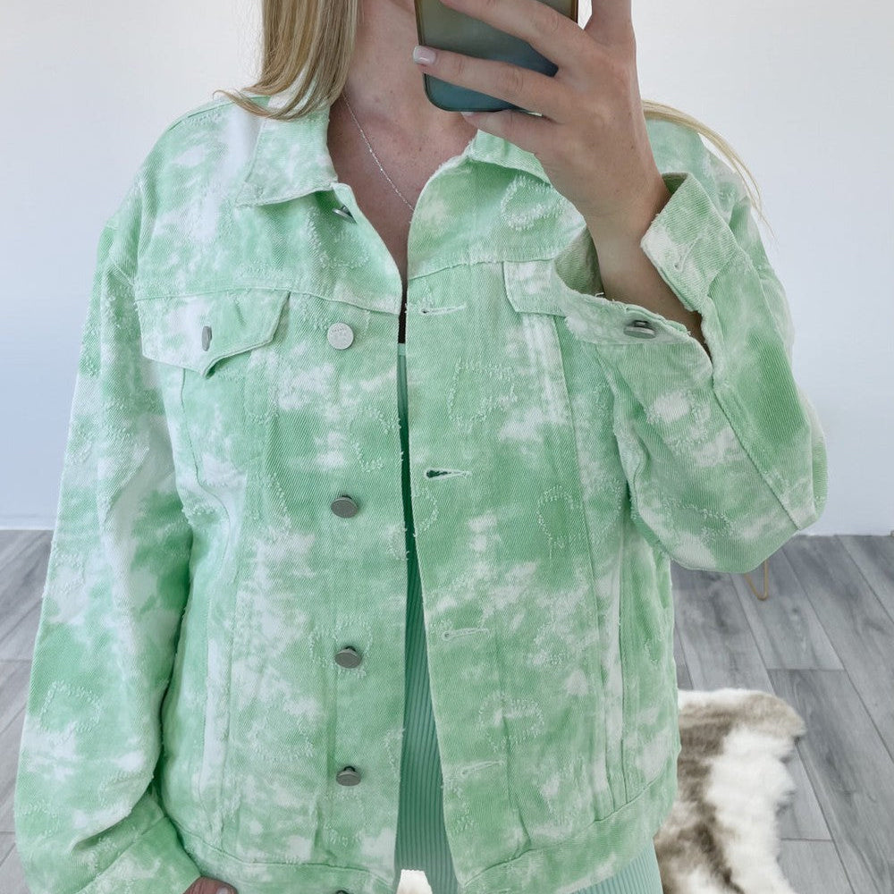 
                      
                        Oversized Tie Dye Denim Jacket in Green
                      
                    