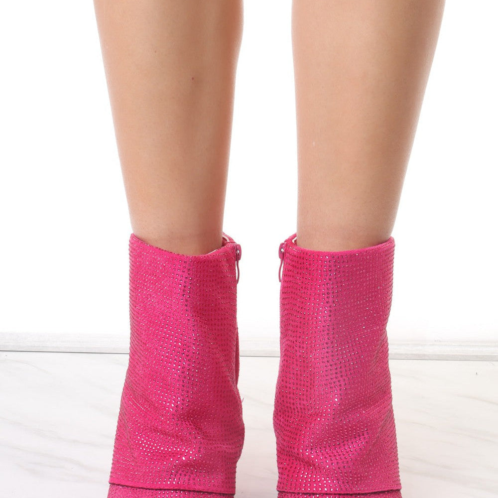 
                      
                        Pink Diamante Fold Over Shark Ankle Boot
                      
                    