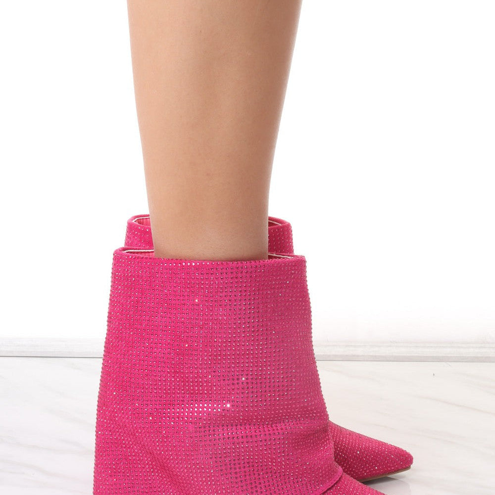 
                      
                        Pink Diamante Fold Over Shark Ankle Boot
                      
                    