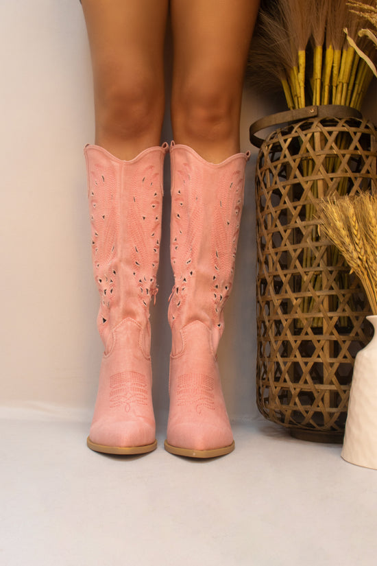 Pink Long Classic Western Cut Out Cowboy Boot