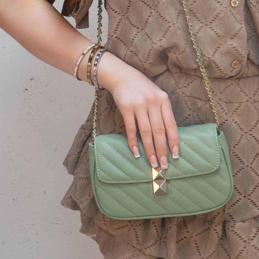 Quilted Patterned PU Leather Cross-Body Mint Bag