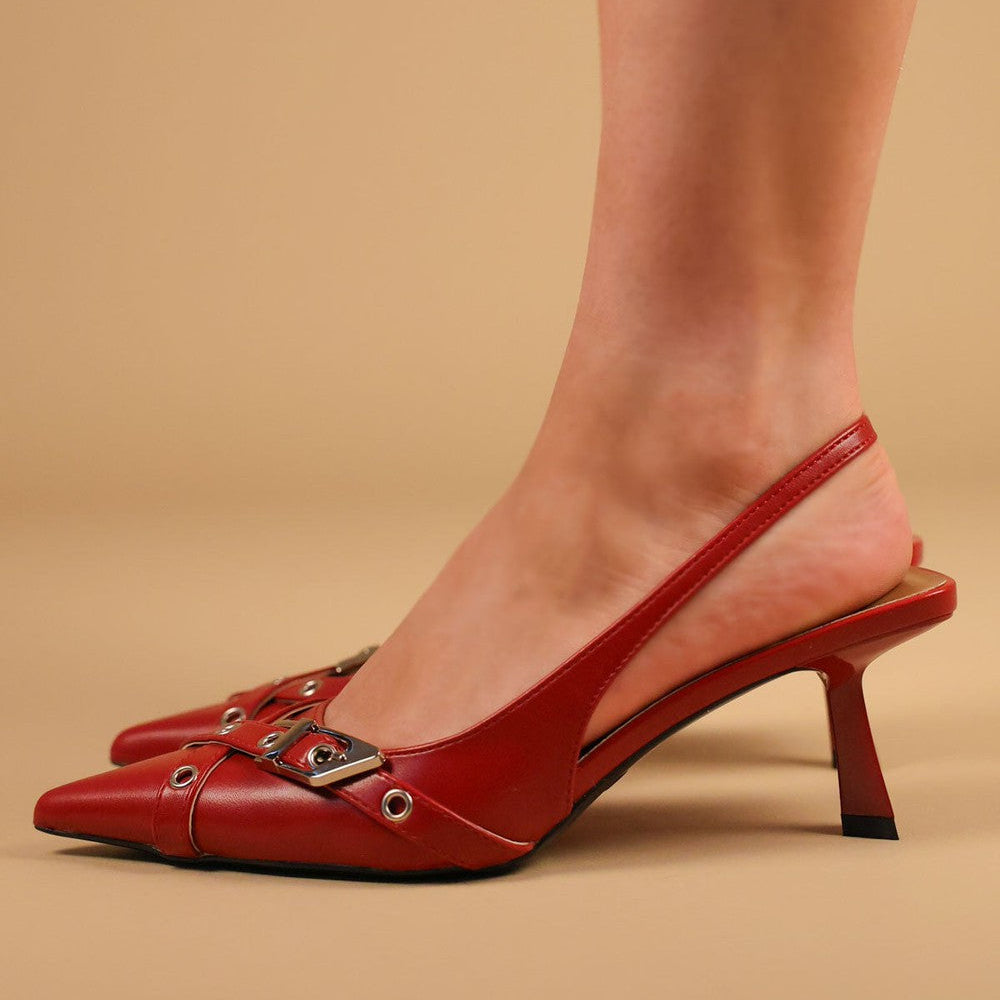 
                      
                        Red Double Strap Design Slingback Kitten Heel Court Shoe
                      
                    